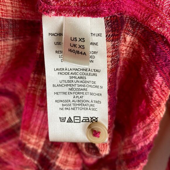 Pilcro Seamed Buttondown Size XS Pink Burgundy Plaid Tunic Top Blouse 70s Casual - Picture 10 of 13
